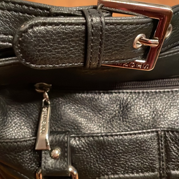 Stone & Co Black Leather Pebbled Texture Shoulder Bag Clean Lots Of Compartments - Picture 2 of 8